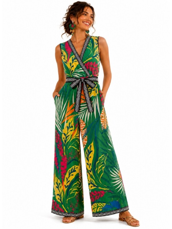 Flying Tomato Pants - Anthropologie Flying Tomato Tropical Floral Wide Leg Jumpsuit Green Medium NWT
